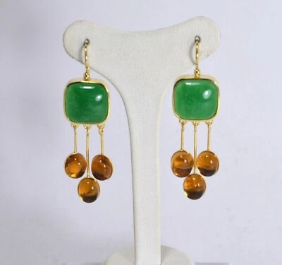 ORECCHINI ARGENTO DORATO CARRE GIADA 16 mm  OVALI CITRINO 8 x 10 mm  AGHT 0793 - - Immagine 1 di 3