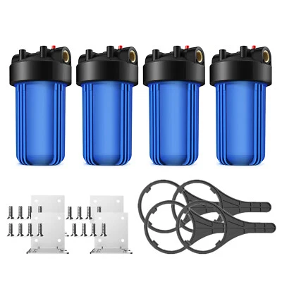 4Pack 10 Inch Big Blue Whole House Water Filter Housing for 4.5" x 10" Cartridge - Image 1 of 4