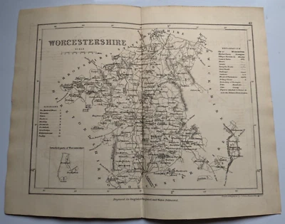 County map of Worcestershire, England antique engraving c1843 - Image 1 of 3