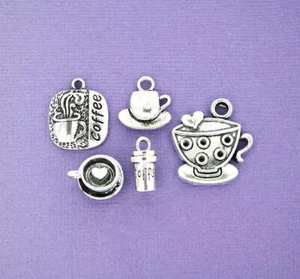 Coffee Charm Collection Antique Silver Tone 5 Different Charms - COL077 - Picture 1 of 1