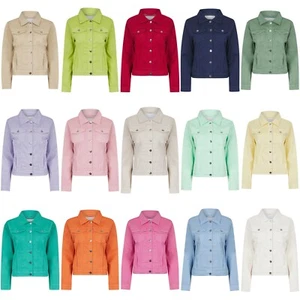 Womens Ladies Stretch Denim Jacket Soft Cotton Summer Bright Colour Fashion Coat - Picture 1 of 46