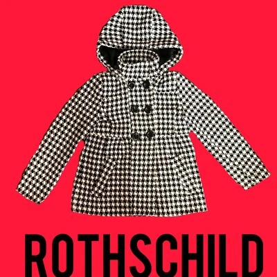 女孩奶油色/黑色千鸟格高领连帽罗斯柴尔德夹克尺寸 M(8) 全新 — 第 1/4 张图片