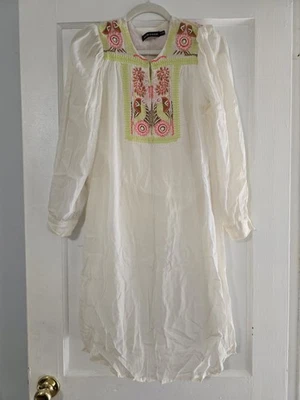 Anthropologie Antik Batik Embroidered Floral White Tunic Dress Size S Boho - Image 1 of 4