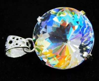 70+ Ct Multicolore Opale Mistico Taglio Rotondo Solitario Argento Tedesco... - Immagine 1 di 4