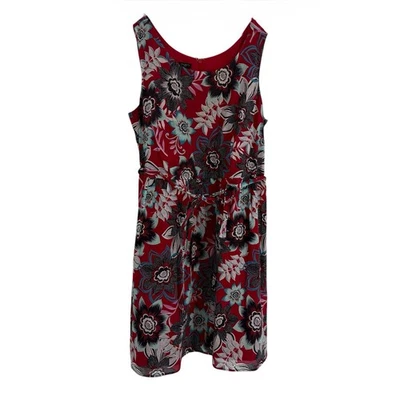 Talbots Red Black Floral Midi Dress Size 18W Belted Sleeveless Cotton Back Zip - Image 1 of 4