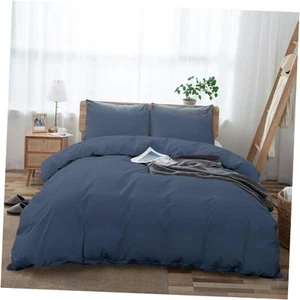 3 Piece Cotton Duvet Cover Set, 100% Pure Cotton Queen (90" x 90") Steel Blue - Picture 1 of 8