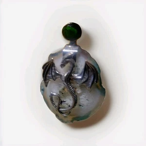 Solar Achat & grüner Quarz Edelstein Drache Anhänger Schmuck 3,5" silberfarben - Bild 1 von 4