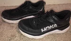 Black/White Hoka One One Bondi 7 Running Sneakers Size 9.5- Missing Insoles - Picture 1 of 9