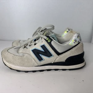 New Balance Womens 574 Running Shoes Rain Cloud Blue Camo Suede Sneaker Size 7.5 - Picture 1 of 6