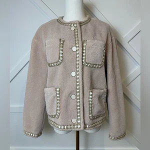 Kuose Pink Sherpa Classy Jacket With Weaved Ribbon And Cute Buttons Size Medium - Picture 1 of 12