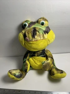 Kellytoy Camo Camouflage Frog Stuffed Animal Toy Bright Yellow Footpad Belly - Picture 1 of 7