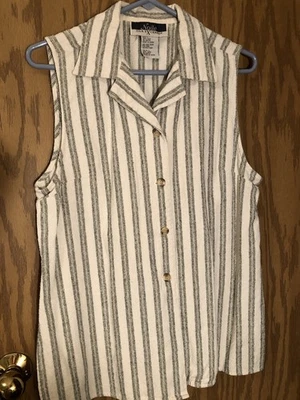 Женский размер L без рукавов бежевый полоски 100% шелк NOILE блузка 27 длиной 20 груди - Изображение 1 из 4