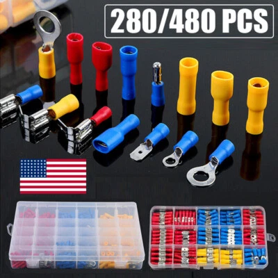480 PC ASSORTED INSULATED ELECTRICAL WIRE TERMINAL CRIMP CONNECTOR SPADE SET KIT - Image 1 of 4