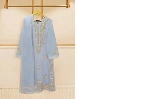 Agha Noor 3 Piece - Pure Cotton Net Embroidered Suit S109166 - MEDIUM / Ferozi - Picture 1 of 8