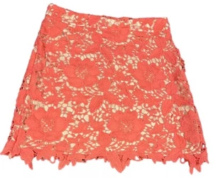 Ann Taylor Loft Skirt Womens 8 Salmon Lace Floral Straight Pencil Short Zip - Picture 1 of 8