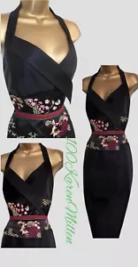 KAREN MILLEN VINTAGE BLACK HALTER NECK TUXEDO EMBROIDERED ORIENTAL DRESS UK 14 - Picture 1 of 7