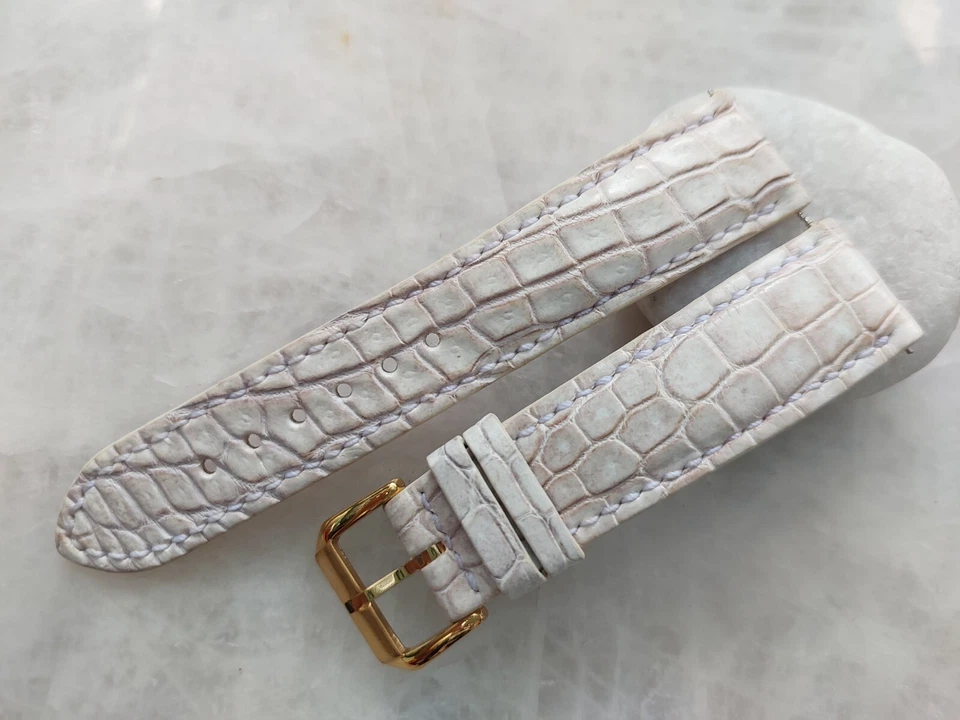 Correa de reloj de cuero con estampado de cocodrilo de cocodrilo de cocodrilo de 20 mm/18 mm - blanco roto Foto 1 de 1