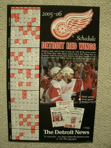 2005-06 DETROIT RED WINGS SCHEDULE 11 X 17 POSTER STEVE YZERMAN DETROIT NEWS Cover