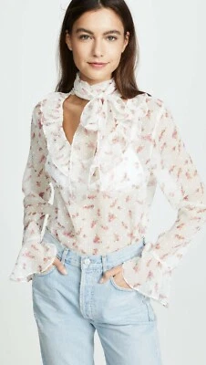 Camisa Rosa Sin Fin Blanca Pajarita Blusa Blanca Rosa Estampado Floral Transparente Talla M Nueva con Etiquetas Foto 1 de 4