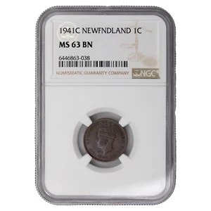 Newfoundland 1941-C Small Cent Coin - NGC MS-63 Brown - Picture 1 of 4