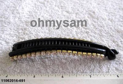 CLOSEOUT 2 NEW BLACK COLOR PLASTIC BANANA HAIR CLIP / COMB / CLEAR WHITE  STONE - Image 1 of 4