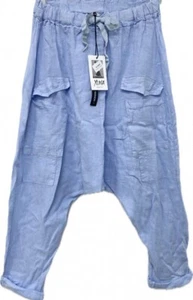 Italy Hose Baggy Haremshose tiefer Schritt Leinen hellblau Taschen Gr. 36-42 - Bild 1 von 2