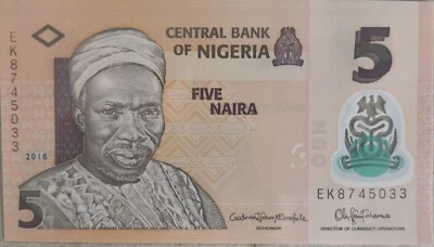 Nigeria 2018 5 Naira Note EK 8745033 - Image 1 of 2