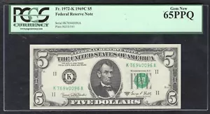 FR. 1972-K 1969-C $5 FRN FEDERAL RESERVE NOTE DALLAS, TX PCGS GEM UNC-65PPQ - Picture 1 of 2