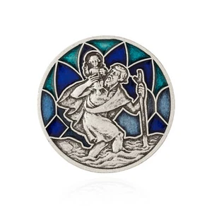 3cm Schutzpatron Christophorus Emailliert Blau Autoplakette Selbstklebend Magnet - Picture 1 of 1