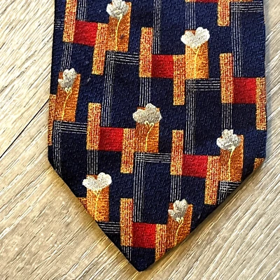 Ermenegildo Zegna Disegno Esclusivo Tie Foulard Blue Orange Floral Geometric - Image 1 of 4