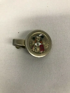 VINTAGE SILVERTONE METAL TIE CLASP with ENAMEL MUSKETEER - Picture 1 of 3