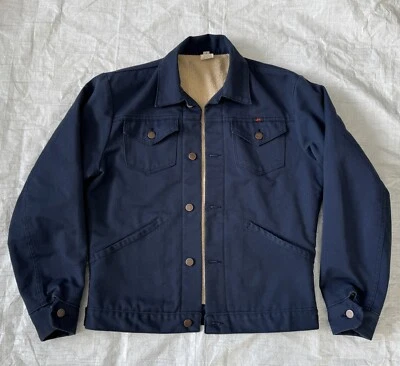 Vintage RED KAP Cap WORK WEAR JACKET Mechanic SHERPA LINED Button COAT Sm BLUE - Image 1 of 4