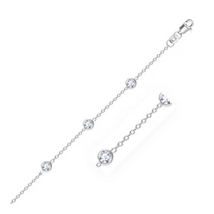 14k White Gold Anklet with Round White Cubic Zirconia - Picture 1 of 1