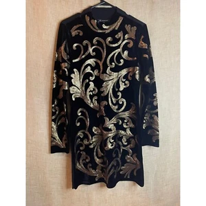 INC International Concepts Velvet Dress Size S Gold Scroll Mock Neck Party Sexy - Picture 1 of 10