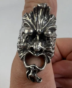 Vtg Greenman Celtic Monster Face Ornate Sterling Silver 925 Biker Ring Size 10 - Picture 1 of 8
