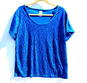 Damen 1X Kobaltblau Pailletten Bluse Kurzarm Abstrakt Party Kunstvoll Oberteil - Bild 1 von 7