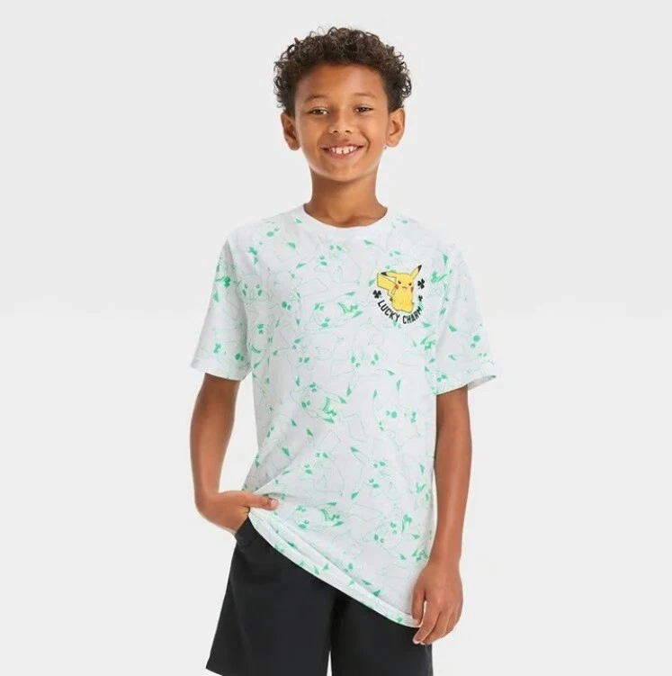 Pokemon Boys Pikachu Lucky Charm Graphic T-Shirt White - Image 1 of 1