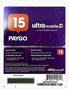 Ultra Mobile PAYGO Prepaid $15 Refill Top-Up RECHARGE Card Same Day Delivery