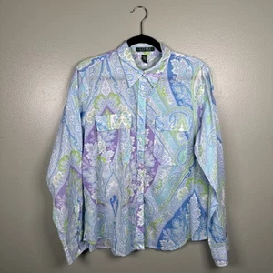 Lauren Ralph Lauren Beautiful Pastel Paisley Button Up Shirt Roll Tab Women’s L - Picture 1 of 8
