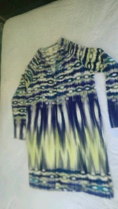 Chico's Purple Yellow Sheer Duster/Long Jacket Sz 2 Classic Business Preppy - Picture 1 of 6