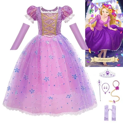 Rapunzel Fancy Dress Up Princess Sequins Costume Girls Kids Birthday Party Gifts - Image 1 of 4