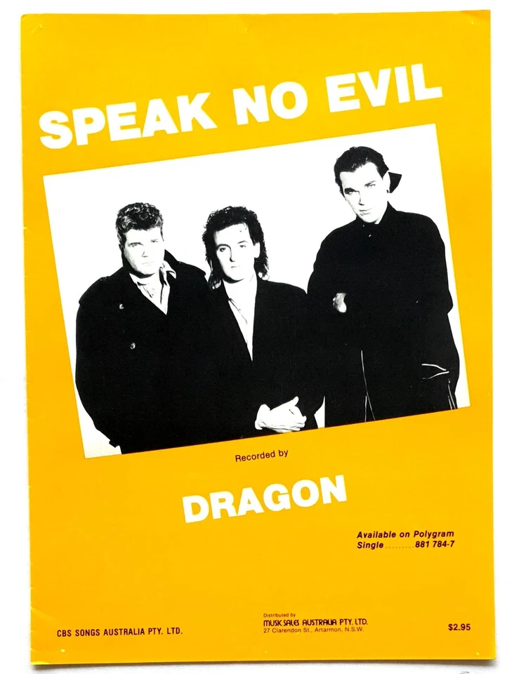Dragon - Speak No Evil - 1985 Original Australian Sheet Music - Rare! - Image 1 of 1