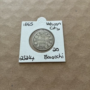 Vatican City Pontifical State Pio IX 20 Baiocchi 1865 Rome Silver Coin (25244) - Picture 1 of 2