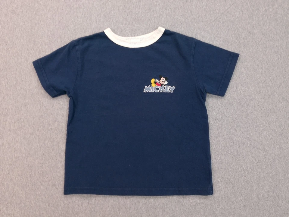 Camiseta De Colección Disney Mickey Mouse Niños 4T Azul Bordada Hecha en EE. UU. Camiseta de Algodón Foto 1 de 4