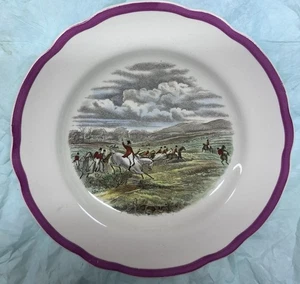 Fox Hunt Hunting Spode Magenta Rim Bread Plate The Last Draw - Foto 1 di 3