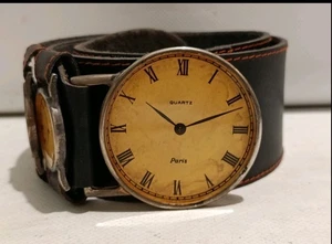 Vintage 80er dunkelbrauner Ledergürtel "Time after Time" Italy - Bild 1 von 14