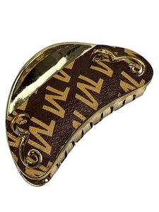 Accessorio capelli clip artiglio pelle beige e marrone acrilico dorato taglia media - Foto 1 di 16