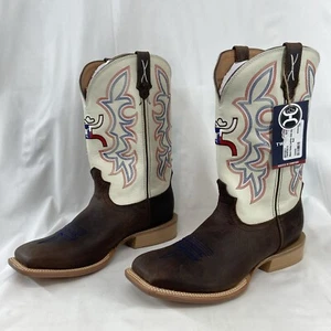Botas Twisted X Para Hombre Talla 9-1/2 EE Hooey 13" Marrón y Blanco Puntera Cuadrada - Imagen 1 de 14