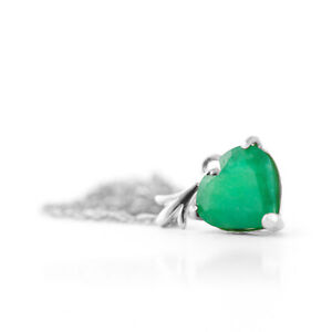 14K. SOLID GOLD NECKLACE WITH NATURAL HEART EMERALD (White Gold)