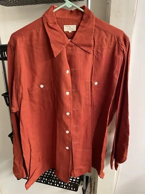 AUTUMN ORANGE COMFY 50s 😍 Vintage VIYELLA HATHAWAY LOOP COLLAR ROCKABILLY Shirt - Image 1 of 4
